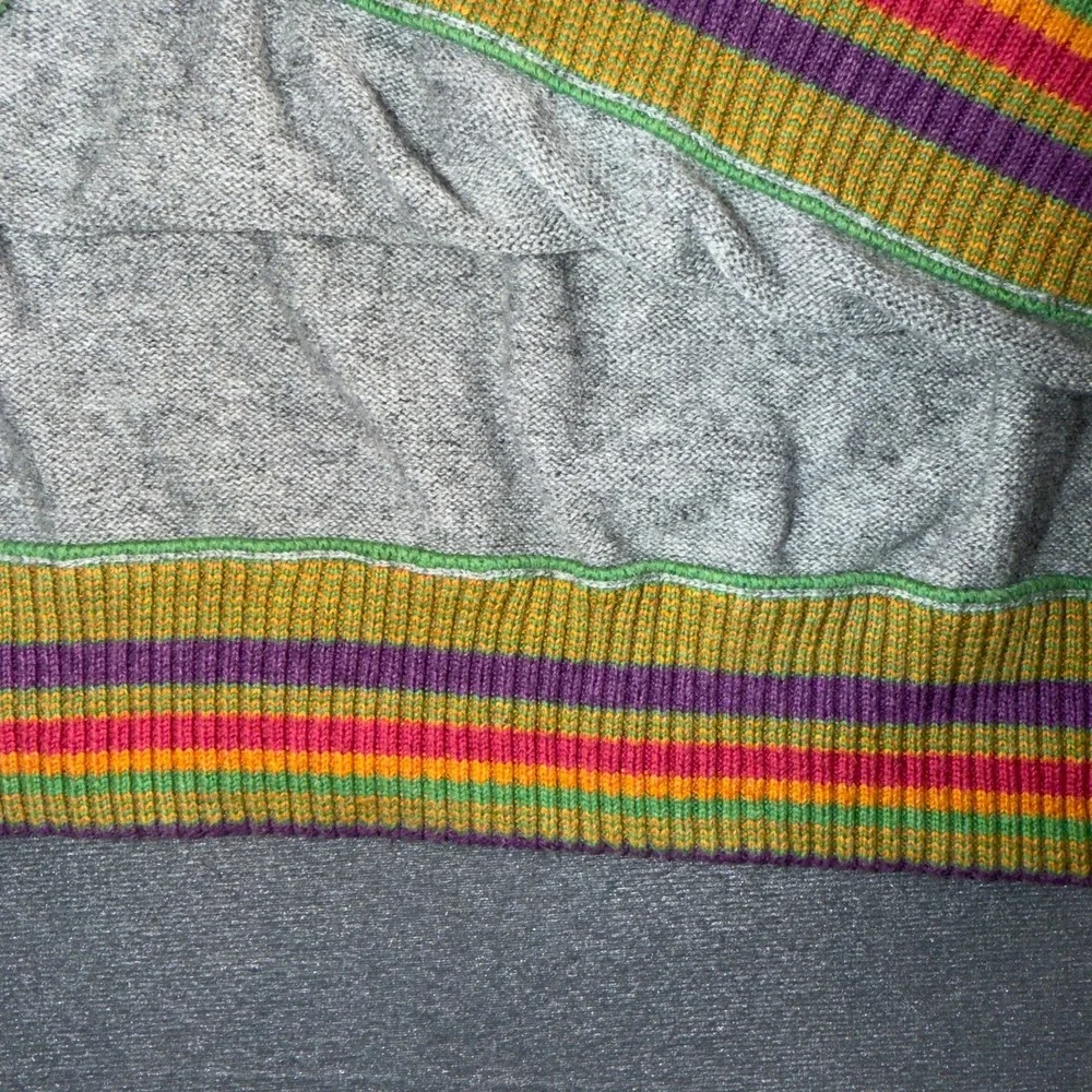 Robert Graham Mens Gray Cotton Quarter Zip Sweater Classic Fit Striped Trim L